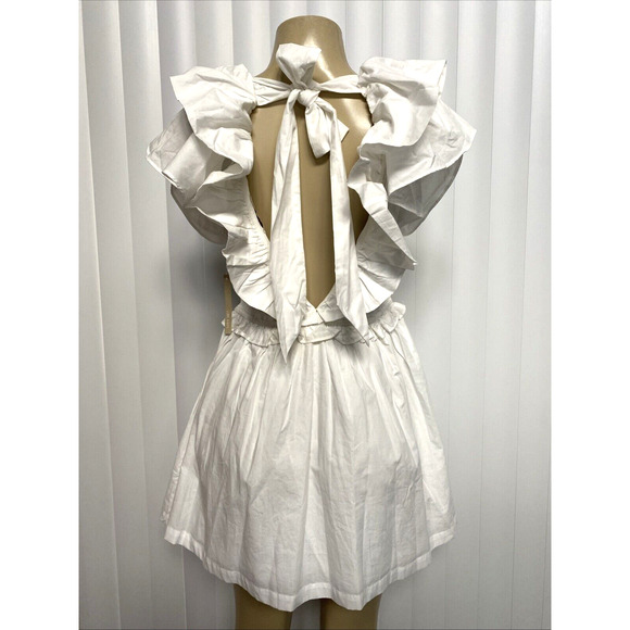 NWT Cleobella Mini Dress White Ruffled Smocked Waist Open Back Cotton V … - Picture 5 of 9